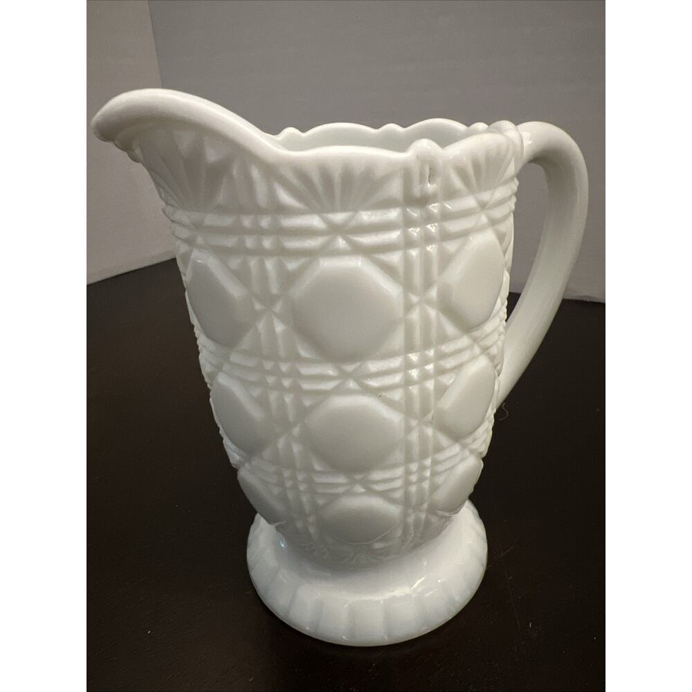Westmoreland Milk Glass Creamer Pitcher Old Quilt Pattern 5" tall Vintage USA